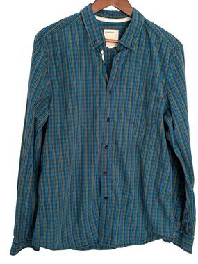 Life After Denim Button Down Dress Shirt Size 1 / Small Blue Green Plaid Cotton